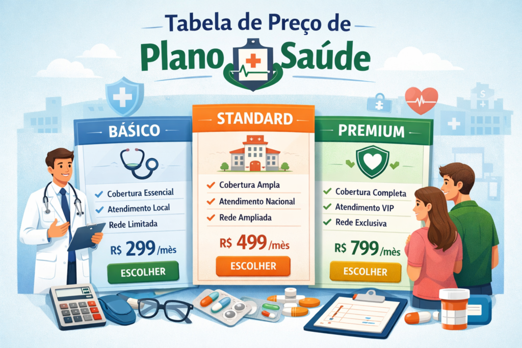 Tabela de preço de plano de saúde.